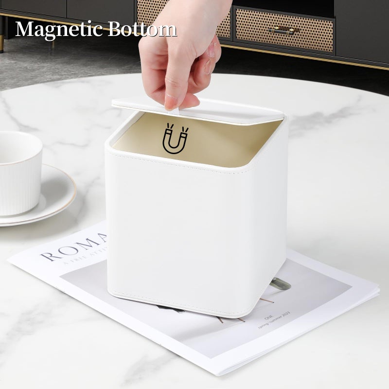 MEIBOOCH PU Leather Tissue Box Cover with Magnetic Closure  Square Tissue Box Holder with Rounded Edges Design (Cream-White  Square) - Image 3